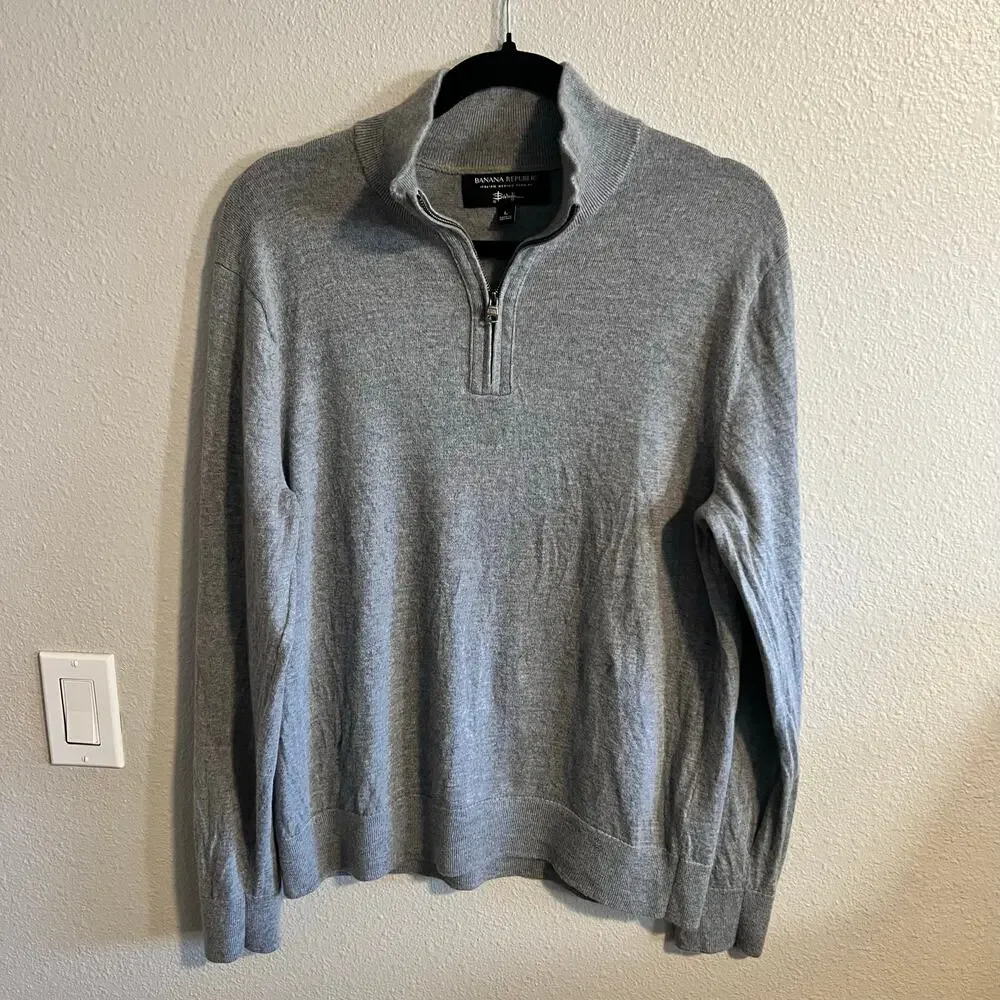 Banana Republic Italian Merino Wool Baruffa 1/4 Zip Pullover Sweater Size Large